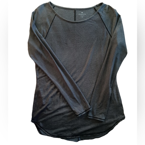 Athleta Long Sleeve Top Shanti Micro Stripe Black/White Women’s Size S - Picture 2 of 3